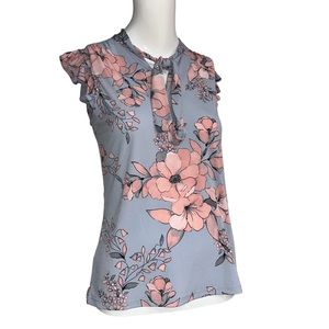 CALVIN KLEIN FLORAL SLEEVELESS BLOUSE PERIWINKLE Size PXS
